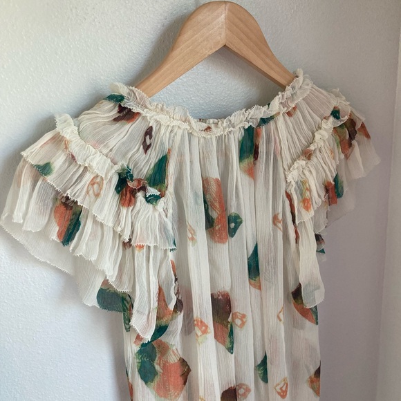 Ulla Johnson Marilyn Ruffle Sleeve Silk Chiffon Blouse 8 - Picture 8 of 9